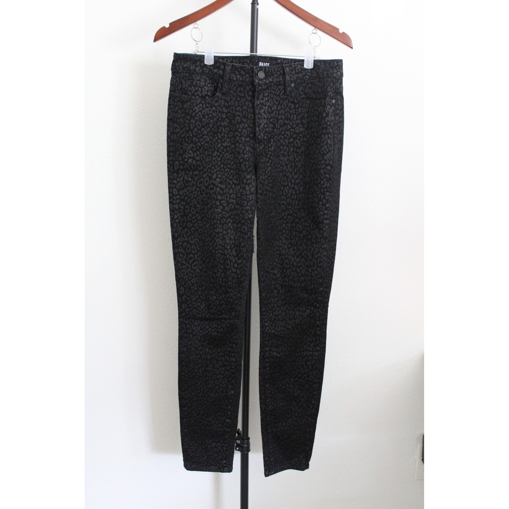 Paige Hoxton Ultra Skinny Jeans Womens 29 Black Leopard Print High Rise Denim